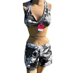 COPY - Steven Wear Board/Swim Shorts With Matching Bikini Top Black White Gray …